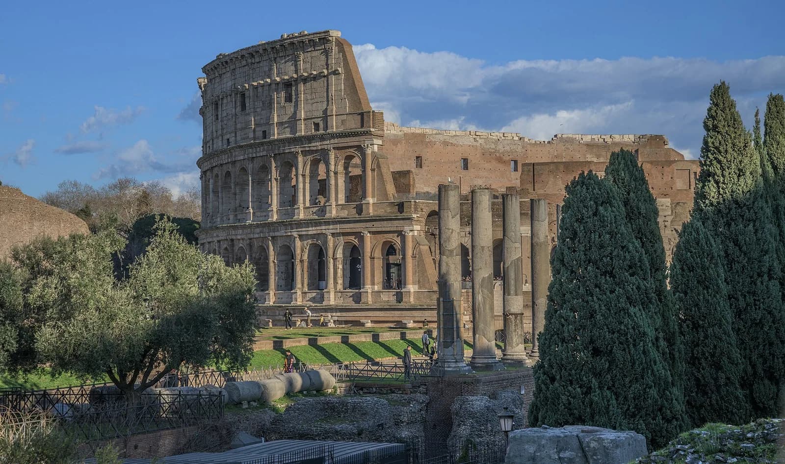 The Colosseum seen from the Roman Forum side.